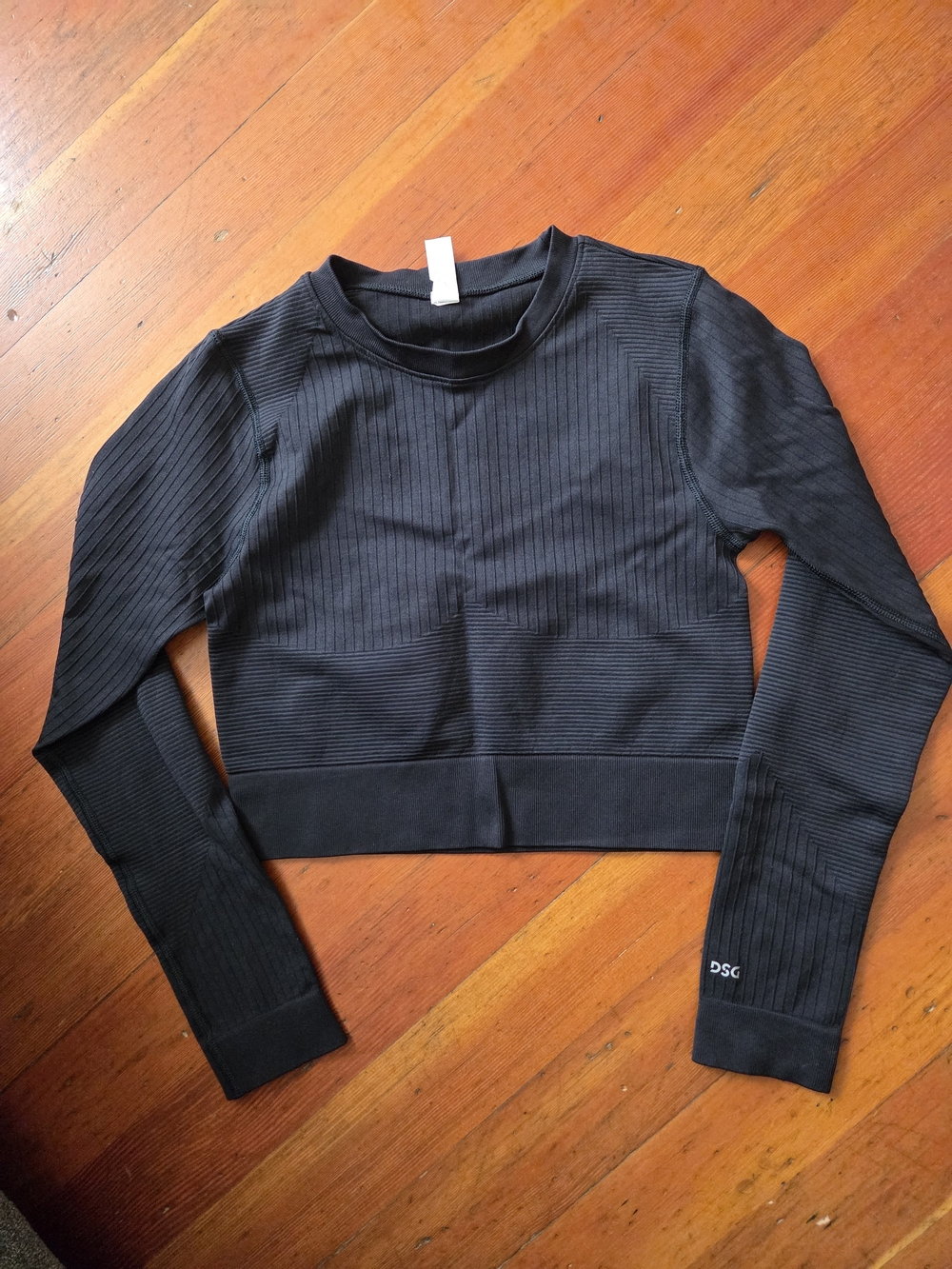 DSG Black Ribbed Cropped Long Sleeve Top - Crew Neck